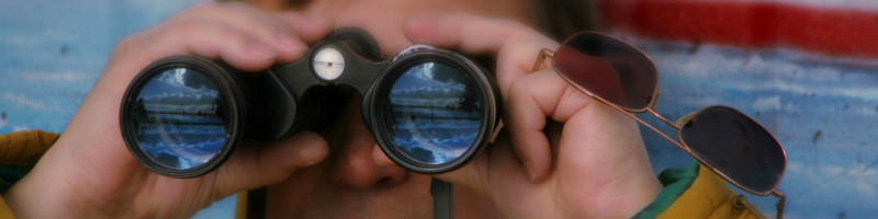 Bannermotiv Vision: Mann schaut durch Fernglas