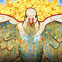 Banner "Pfingsten": Motiv: Farbenfrohes Mosaik der Pfingst-Taube, welche den Heiligen Geist symobisiert. Text: "Pfingsten: Ready to take off"